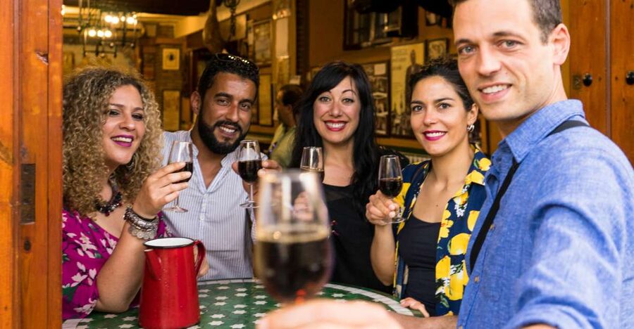 Seville: Tapas Crawl - Wine and Tapas at Stop One (about 35 minutes)